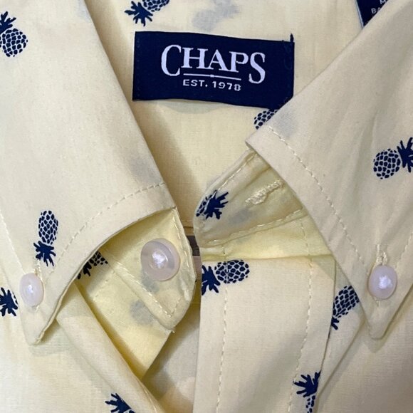 Chaps Men’s Pineapple Print Button Down Shirt Yellow Short Sleeve Small NWT - Picture 3 of 6
